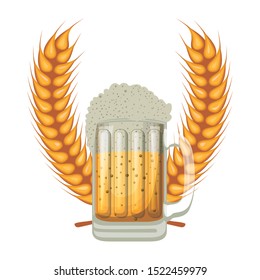 beer jar with wheat spikes crown oktoberfest celebration icon vector illustration design