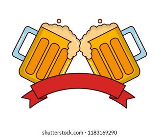 beer jars beverage with ribbon isolated icon