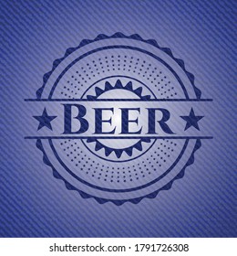 Beer jean or denim emblem or badge background. Vector Illustration. Detailed. 