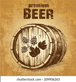 beer keg with hop for label, package.barrel