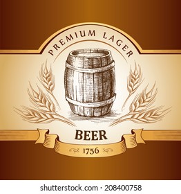 Beer Keg  For Label, Package.vintage Barrel . Wheat Ear