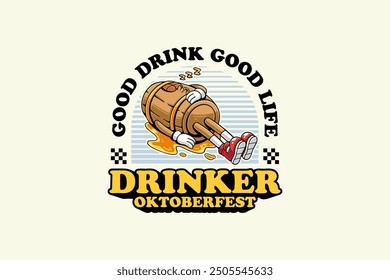 beer keg retro cartoon funny character vector illustration with sleeping pose for brewery, food and beverage mascots and sticker and apparel design elements 