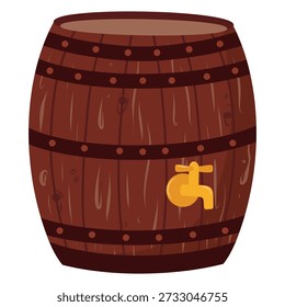 Beer Keg with Tap, Rustic Brewery Barrel. Wooden Cask Tap, Vintage Brew Illustration. Pub Barrel with Spigot, Craft Keg Illustration