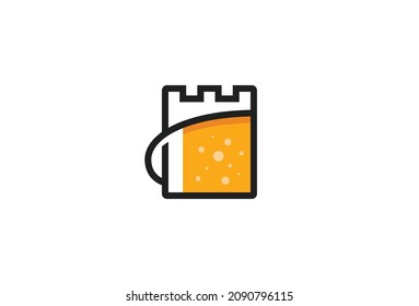 Beer Kingdom Symbol Design. Vector Logo Template. Vector emblem of a full beer mug and a medieval curtain wall of a kingdom. EPS10