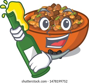 With beer kung pao chicken in a cartoon
