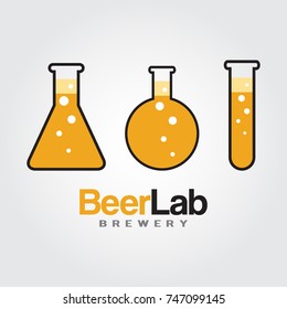 Beer Lab Logo. Lab bulb with beer design Concept for cafe, bar, beer house, pub, brewing company.
