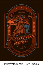 Beer label with American eagle. Original vector illustration in vintage style