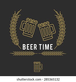 Beer label banner design with line art concept, Vector illustration