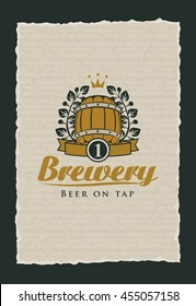 beer label to the brewery with a barrel and a laurel wreath