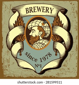Beer label for brewery with cartoon man.Vintage style.