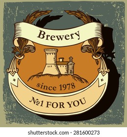 Beer label for brewery with ribbon and text.Vintage style.