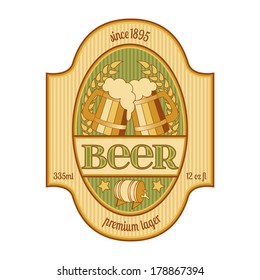 Beer label design in golden and green. Vector illustration with global swatches.