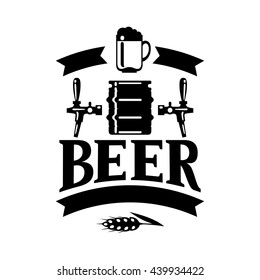 Beer label design with icons and objects.