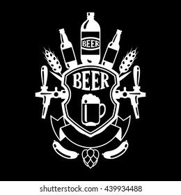 Beer label design with icons and objects.