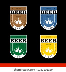 Beer Label Design. Label for live, light, dark, original beer. Set. black background