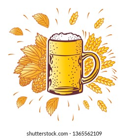 Beer label design, a pint full of beer hop and barley