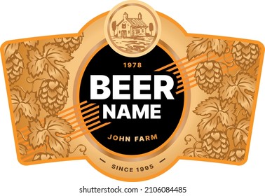 Plantilla de diseño de etiqueta de cerveza con saltos. Archivo vector.