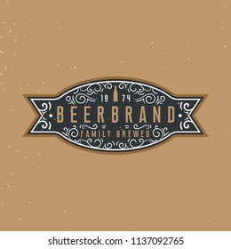 Beer label design woth place for text, vintage ornament elements. Logo in retro style