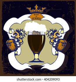 Beer label design.Label contains images of griffin,crown,ribbons on vintage background.