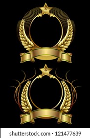 Beer label, emblem and gold ornate design