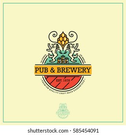 beer label, flat style beer logo, pub and brewery emblem