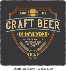 Beer label with frame. Isolated on dark background