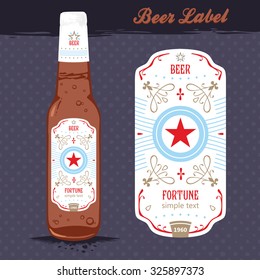 beer label frame with red star and brown vector bottle