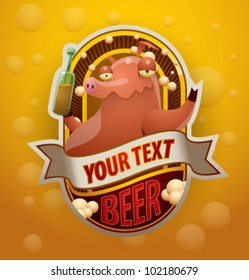 beer label with funny pig, vector 4