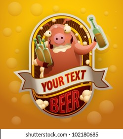 beer label with funny pig, vector 2
