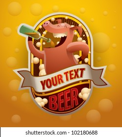 beer label with funny pig, vector 1