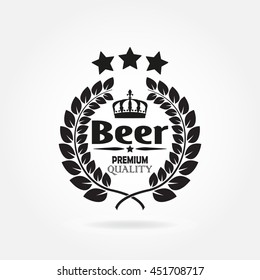Beer label with laurel wreath. Brewery design template. Vector illustration. 