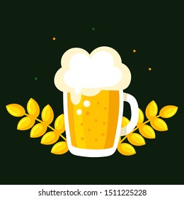 beer label, line beer logo, pub and brewery emblem on dark background
