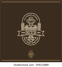 beer label, line beer logo, pub and brewery emblem