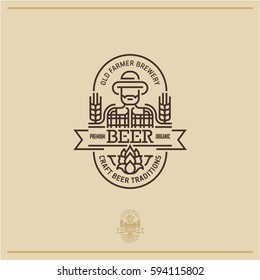 Beer Label, Beer Logo. Old Farmer Brewery Emblem