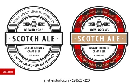 Beer label, modern style typographic template with tartan, beverage package design