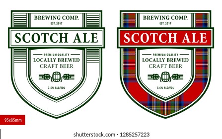 Beer label, modern style typographic template with tartan, beverage package design