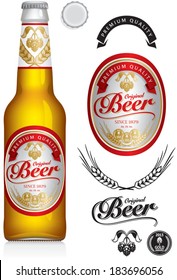 Beer Label And Neck Label On Clear Transparent Glass Beer Bottle 330 Ml With Aluminum Lid - Vector Visual, Ideal For Beer, Lager, Ale, Stout Etc. Drawn With Mesh Tool. Fully Adjustable & Scalable.