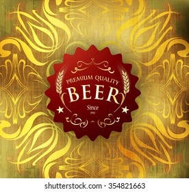 Beer label premium quality on a patterned background