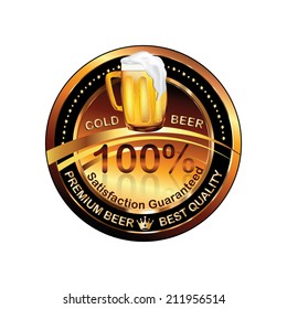 Beer label / rubber / stamp -brown vector illustration. Printable beer vector - cold beer - premium beer - best quality - satisfaction guaranteed. CMYK ; all separated layers