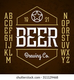 Beer Label Style Font With Sample Design. Vector.