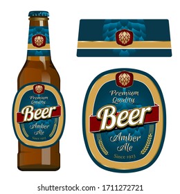 Beer Label Template With Neck Label. Amber Ale Beer. Vector Illustration.