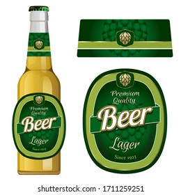 Beer label template with neck label. Lager beer. Vector Illustration.