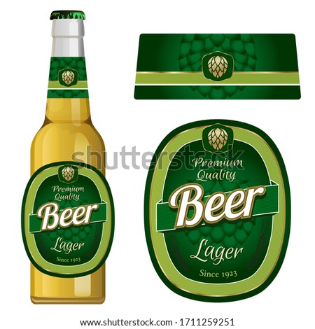 Beer label template with neck label. Lager beer. Vector Illustration.