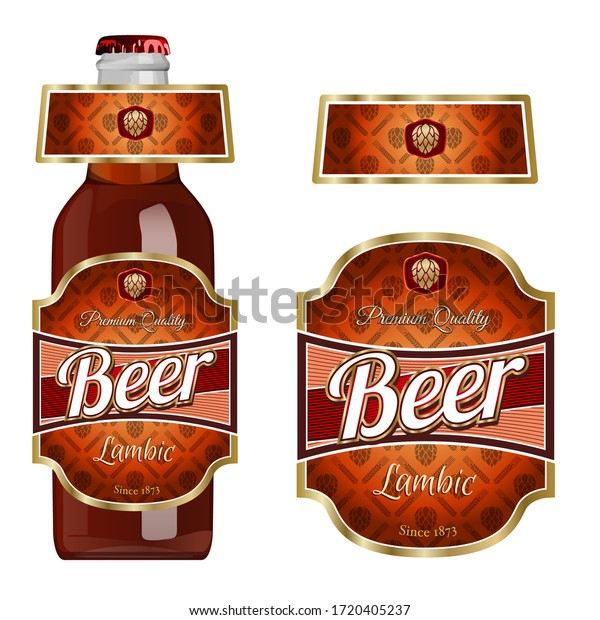Beer label template with neck label. Lambic beer. Vector Illustration.