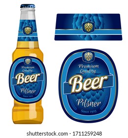 Beer label template with neck label. Pilsner beer. Vector Illustration.