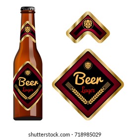 Beer label template with neck label. Square label shape. Vector Illustration.