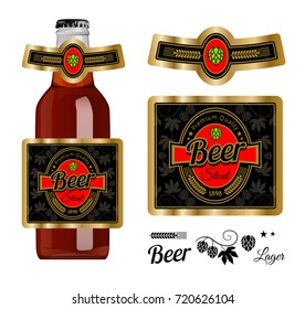 Beer label template with neck label. Stout beer. Vector Illustration.