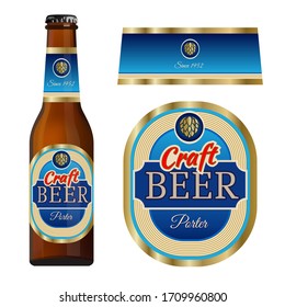 Beer Label Template With Neck Label. Vector Illustration.