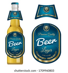 Beer label template with neck label. Vector Illustration.