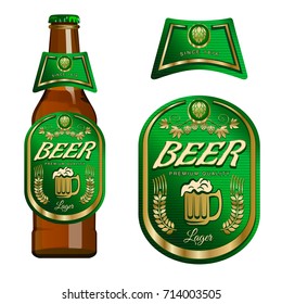 Beer Label Template With Neck Label. Vector Illustration.